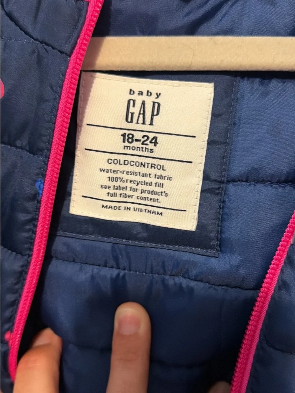 GAP Baby Navy Puffer Jacket with Pink Trim